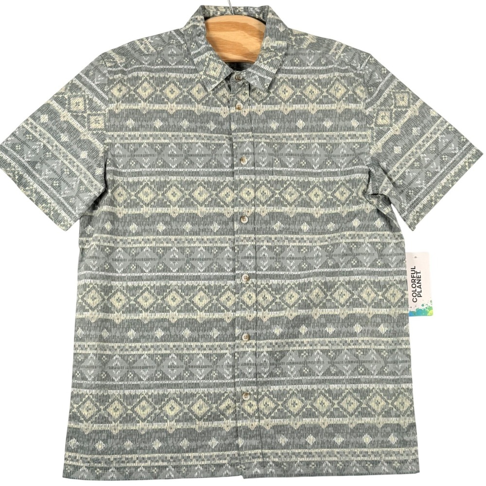 Colorful Planet Boys XXL 18/20 Button Down Shirt Cotton Tribal Aztec Boho Summer